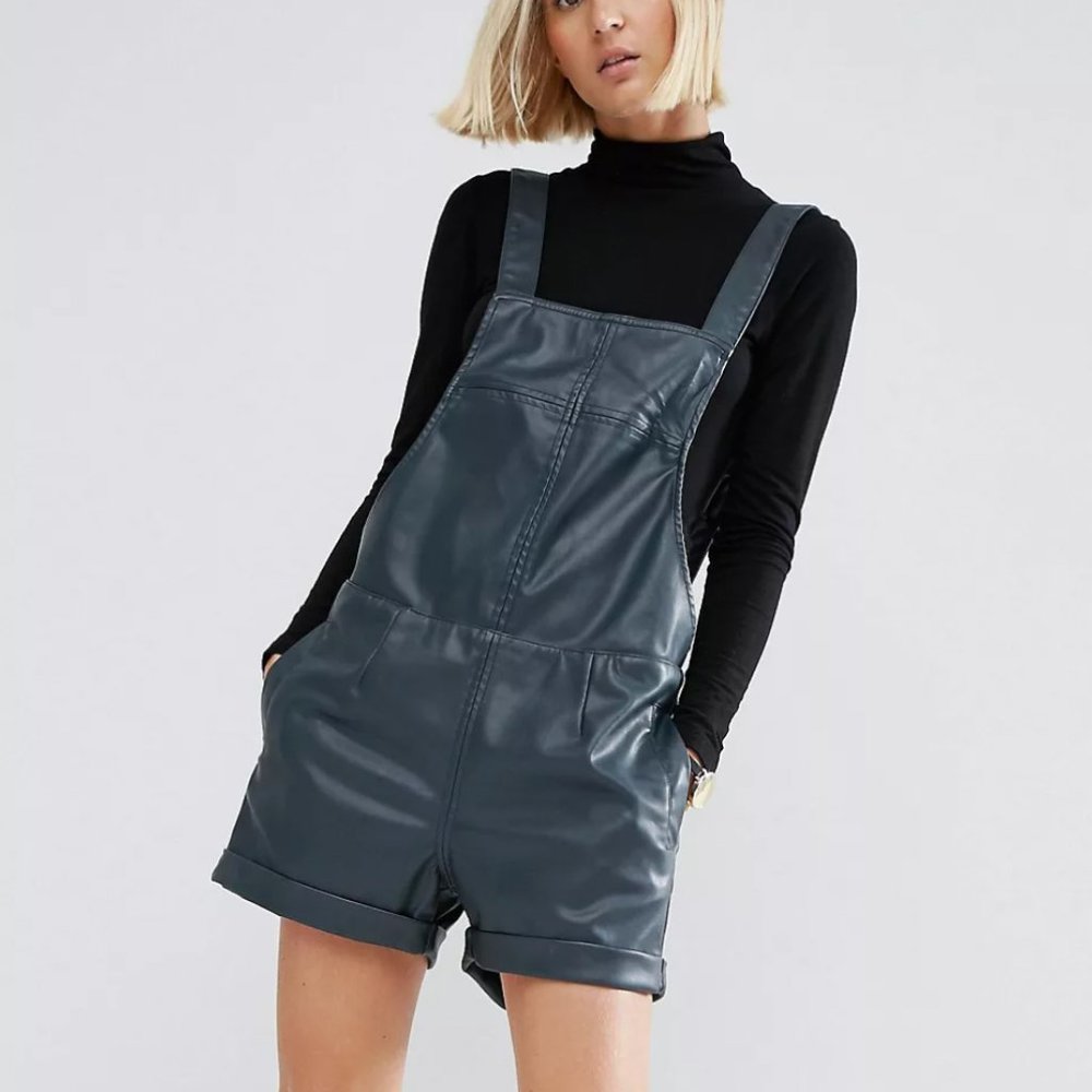 ASOS leather look oversized pinafore playsuit